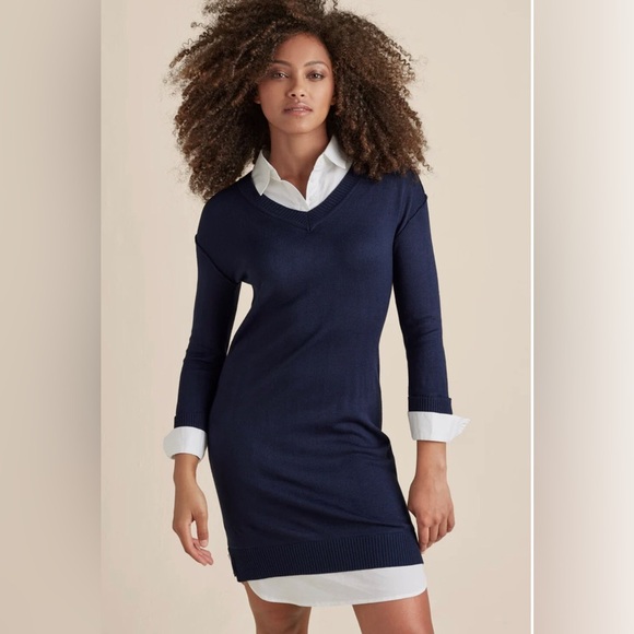 Navy Blue Layered Sweater Dress - Picture 1 of 15